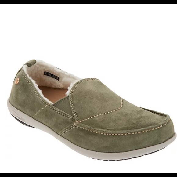 Spenco Orthotic Suede Slip-On Shoes - Olive Green